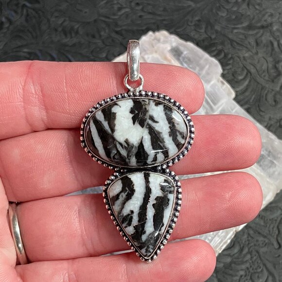 Double Zebra Jasper Agate Natural Pendant Gemstone Crystal Jewelry - Picture 6 of 6